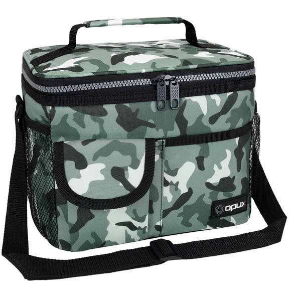OPUX Insulated Lunch Bag for Men Women, Leakproof Camo Green Lunch Box for Work, Portable Soft Lunch Cooler Bag with Shoulder Strap, Adult Lunchbox Lunch Pail for Kid Boy Girl School, 14 Can/8L