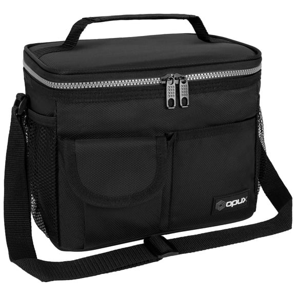 OPUX Insulated Lunch Box for Men Women Kids, Leakproof Reusable Lunch Bag Cooler for Work School Office, Soft Thermal Lunchbox Tote with Shoulder Strap for Boys Girls Adults, Black, 14 Can/8L