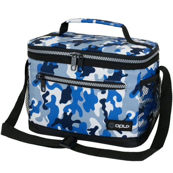 OPUX Insulated Lunch Box Men Women, Lunch Bag for Work School, Leakproof Soft Cooler Tote Adult, Large Lunch Pail Kids Boys Girls, Picnic Beach Food Bag with Shoulder Strap, Camo Blue