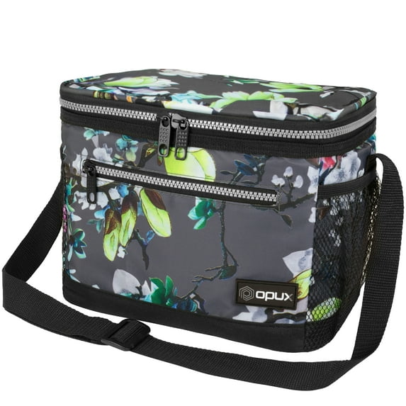 OPUX Insulated Lunch Box Men Women, Lunch Bag for Work School, Leakproof Soft Cooler Tote Adult, Large Lunch Pail Kids Boys Girls, Picnic Beach Food Bag with Shoulder Strap, Grey Floral