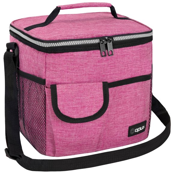 OPUX Large Insulated Lunch Bag for Men Women, Leakproof Thermal Lunch Box Work, Soft Lunch Cooler Tote Bag with Shoulder Strap for Adult, Reusable Lunch Pail, Pink