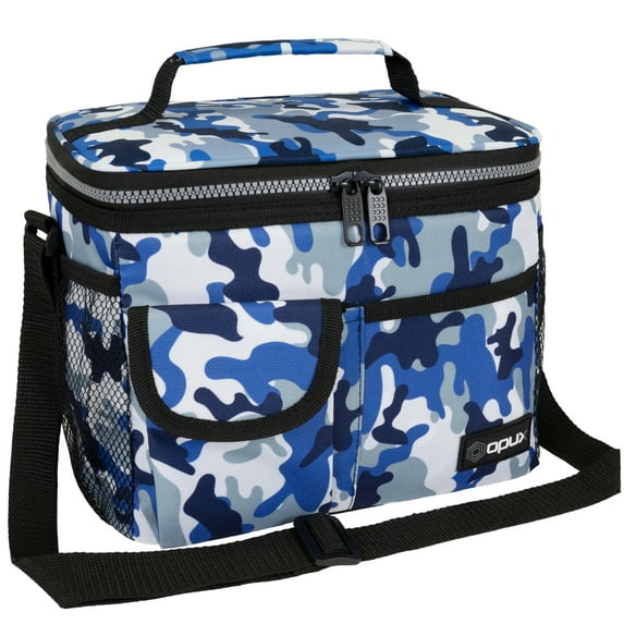 OPUX Insulated Lunch Bag for Men Women, Leakproof Camo Blue Lunch Box for Work, Portable Soft Lunch Cooler Bag with Shoulder Strap, Adult Lunchbox Lunch Pail for Kid Boy Girl School, 14 Can/8L