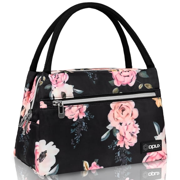 OPUX Lunch Bag for Women, Insulated Lunch Box Tote for Girls Work Adult School, Small Reusable Cooler Bag Lunch Container Food Tote for Travel Picnic, Fits 11 Cans, Floral Rose