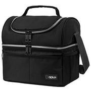 OPUX Lunch Box For Men Women, Insulated Large Lunch Bag Adult Work, Double Decker Lunchbox Meal Prep, Dual Compartment Leakproof Lunch Cooler, Soft Lunch Pail Tote Boys Girls Kids School, Black 12L