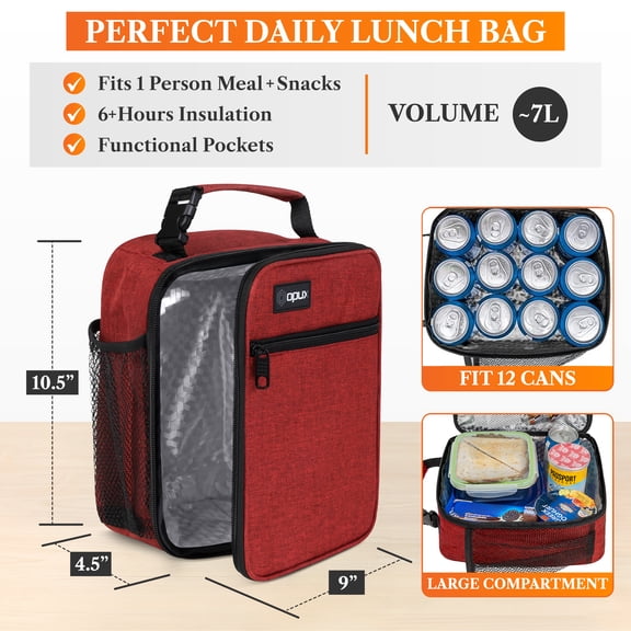 OPUX Insulated Lunch Box Kids & Adults, Leakproof Soft Cooler Bag, Red