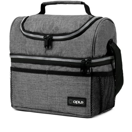 OPUX Lunch Box For Men Women, Insulated Large Lunch Bag Adult Work, Double Decker Lunchbox Meal Prep Dual Compartment Leakproof Lunch Cooler, Soft Lunch Pail Tote Boys Girls Kids School, Heather Gray