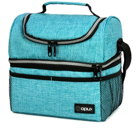 OPUX Lunch Box For Men Women, Insulated Large Lunch Bag Adult Work, Double Decker Lunchbox Meal Prep Dual Compartment Leakproof Lunch Cooler, Soft Lunch Tote Boys Girls Kids School, Aqua Turquoise