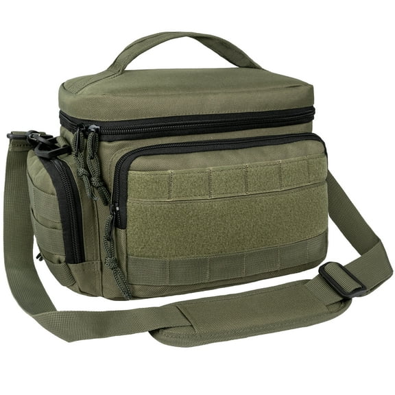 OPUX Tactical Lunch Box for Men, Olive Mens Insulated Lunch Bag for Adult, Leakproof Soft Lunch Cooler with MOLLE Mesh Side Pockets, Multicam Heavy Duty Lunchbox Pail for Work Women, Medium 10 Cans