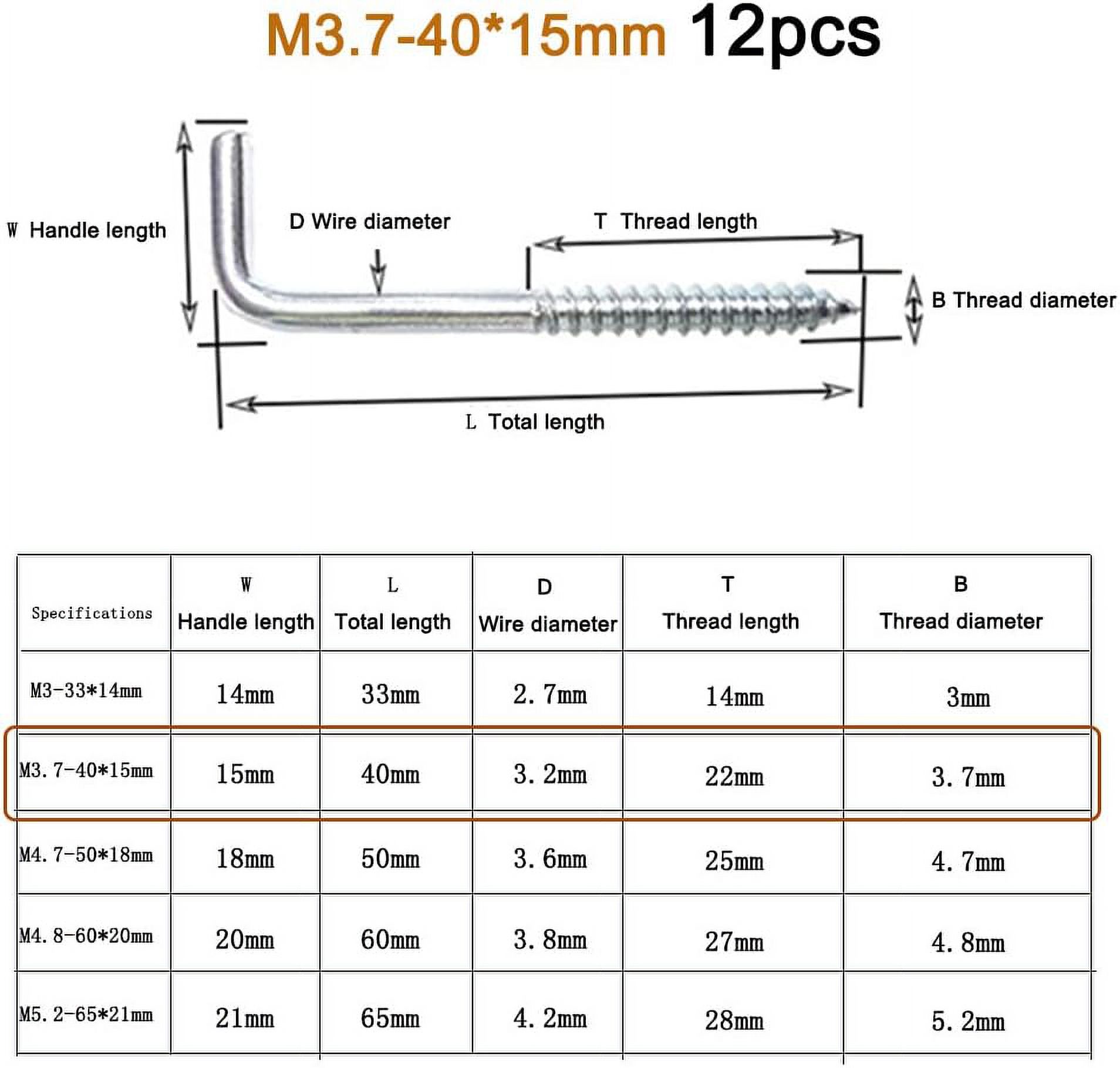 OPVM-12pcs Square Bend Hooks,M3.7-40x15mm Self-Tapping L Shape Right ...