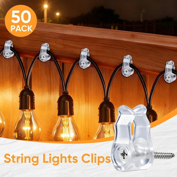 OPVM-50 PCS Outdoor String Light Clips, Christmas Light Clips Weatherproof, Heavy Duty Hanger Hooks for Hanging Christmas, Fairy Lights, Holiday Decor, Cable Hangers and Clip- Transparent