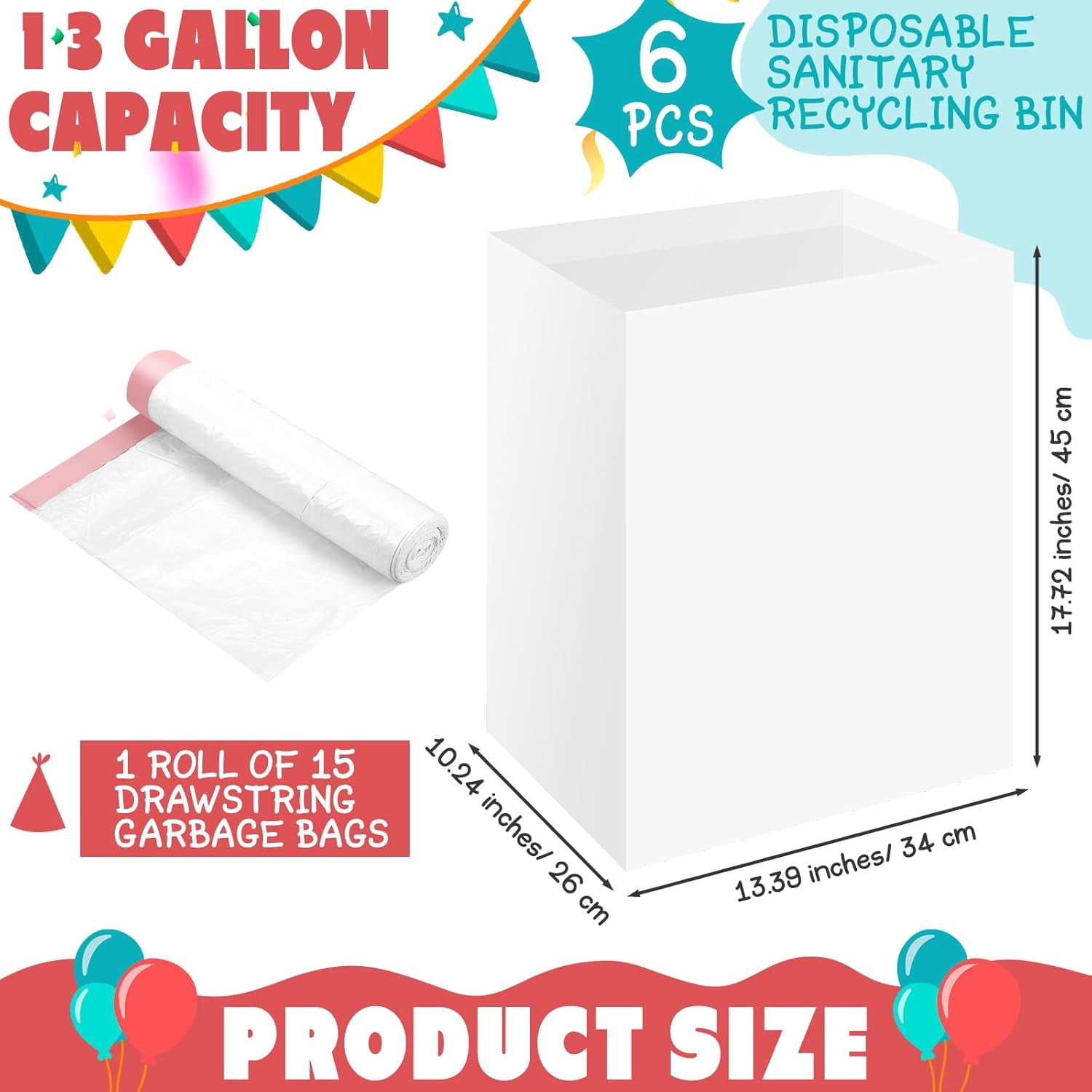 OPVM-6 Pack 13 Gallon Trash Cans Disposable Trash Cans for Parties ...