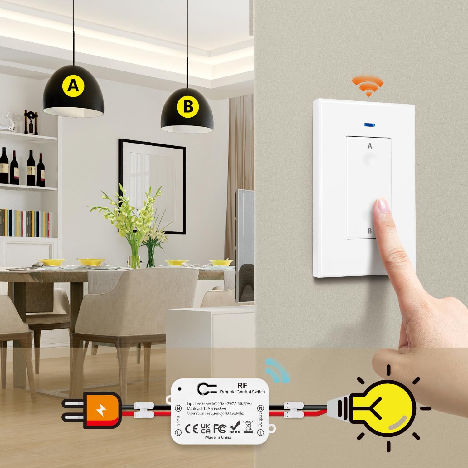 OPVM-AC 110V 120V 220V 240V Wireless Remote Control Light Switch 1500W ...