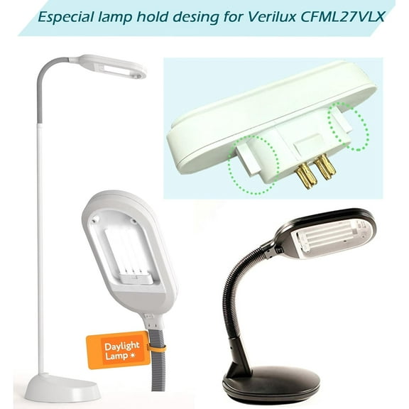 OPVM-CFML27VLX Full Spectrum Fluorescent Bulb, 6500K Natural Daylight Replacement for Verilux 27W Desk & Floor Lamps Light,GX10Q-4 4 Pin Base in a Square