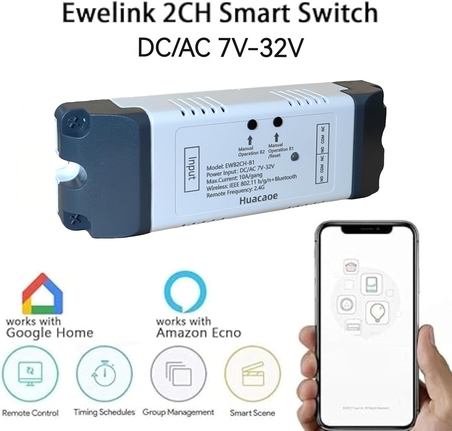 OPVM-EweLink 2CH 7-32V WiFi RF Wireless Switching Relay,Point/Self ...