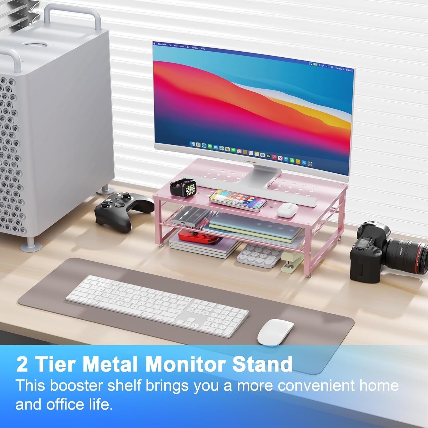 OPVM-Gianotter 2-Tier Metal Monitor Stand Riser, Workspace Organizer ...