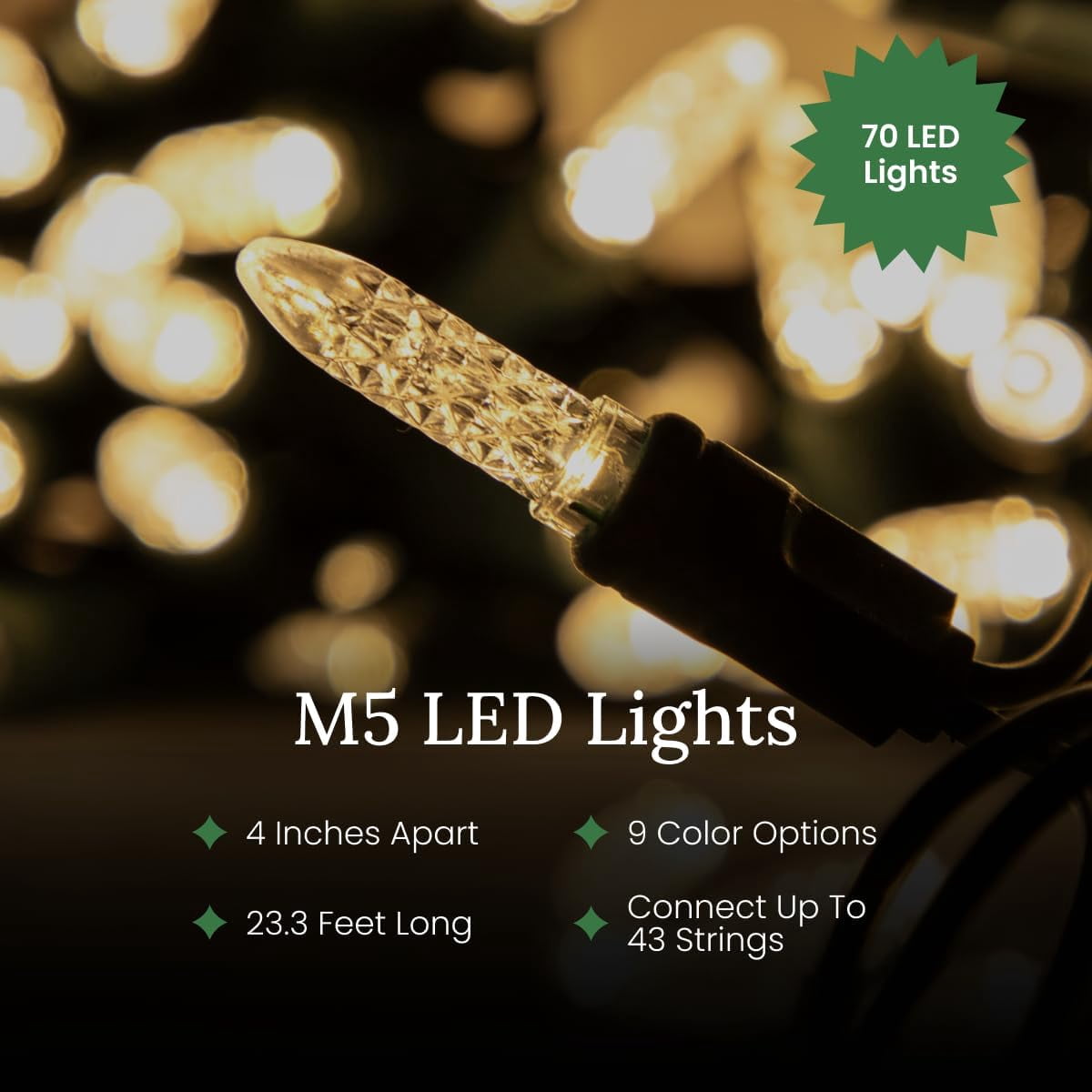 OPVM-Pro Christmas M5 LED Holiday Lights - 70 Bulbs, 23.3ft ...