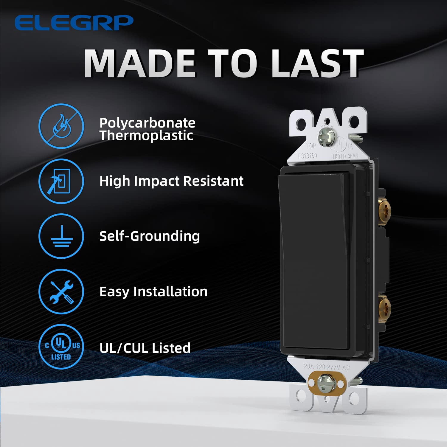 OPVM-Single Pole Decorator Light Switch, 15Amp, 120-277V, Decorative ...