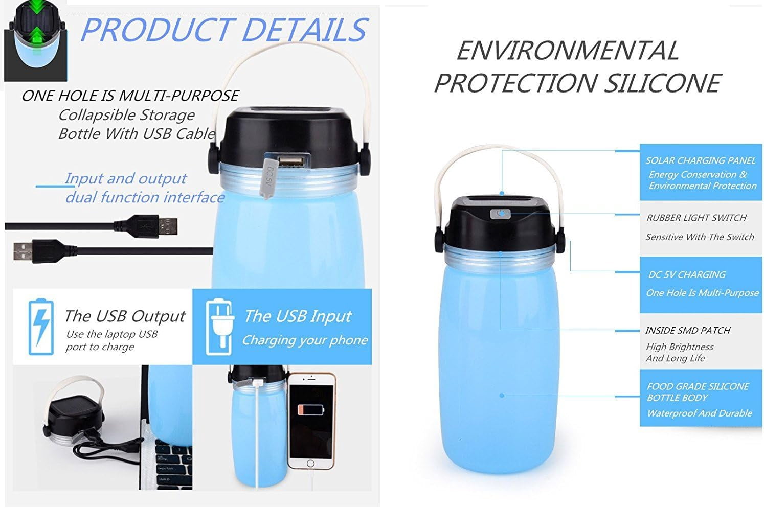 OPVM-Solar Lantern Bottle Led Solar Bottle Lights Collapsible Foldable ...