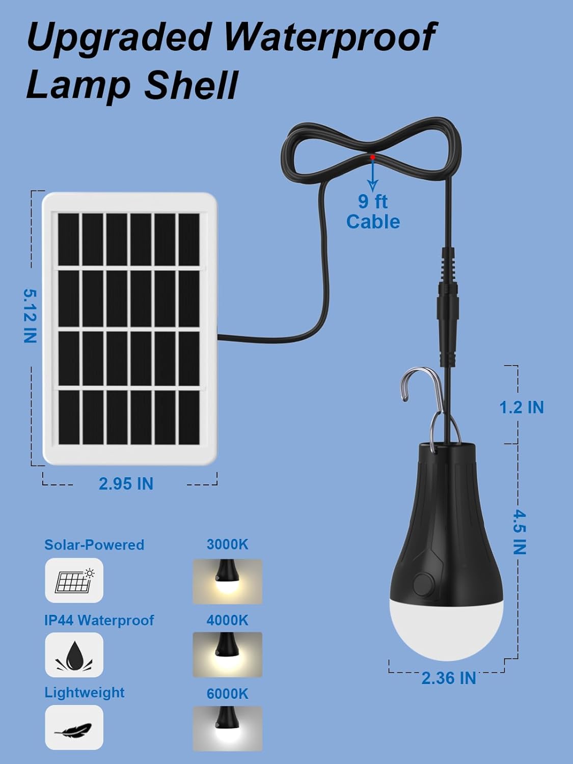 OPVM-Solar Light Bulb Outdoor Waterproof IP44, 3CCT(3000K/4000K/6000K ...
