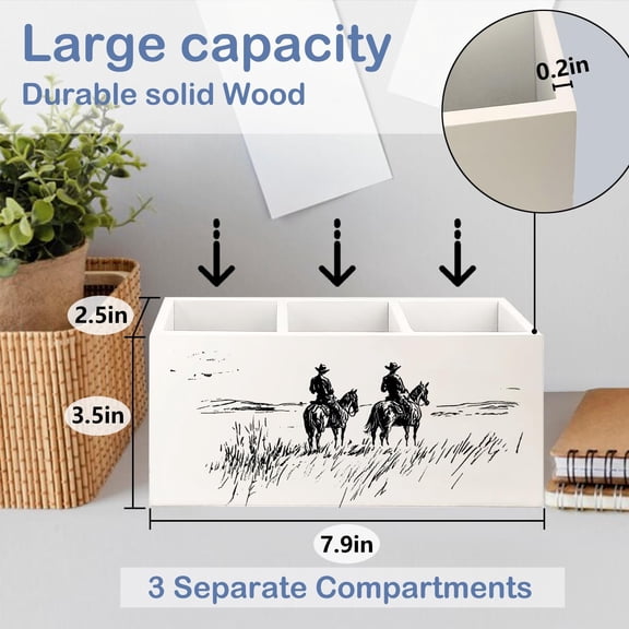 OPVM-Vintage Western Cowboy Pen Holder for Desk, Country Western Wooden Box Sign Desk Decor for Home Tabletop Shelf Decoration, Retro Southwestern Pencil Organizer, Cowboy Gifts