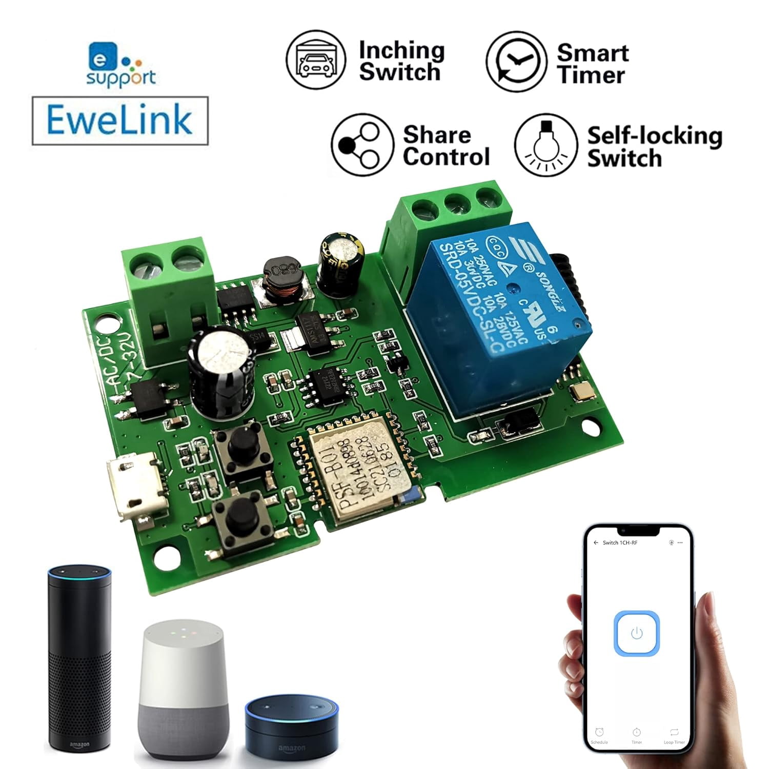 OPVM-WiFi Instant Relay Self Lock Switch Module with 433MHz RF Remote ...
