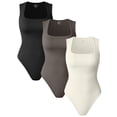 thumbnail image 1 of OQQ Women 3 Piece Bodysuits Sleeveless Square Stretch Basic Tank Tops Bodysuits, 1 of 7