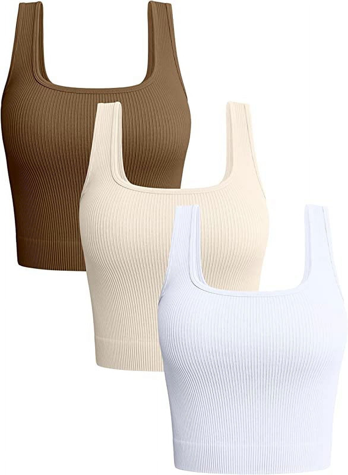 OQQ Women's 3 Piece Tank Tops Ribbed Seamless Workout Exercise Shirts  Yoga Crop Tops 