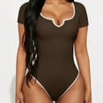 thumbnail image 1 of OQQ Women Bodysuits Sexy Ribbed Unique Neck Short Sleeve Stretch Tank Tops Bodysuits, 1 of 7