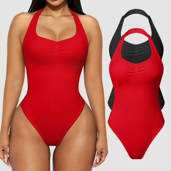 OQQ Women Bodysuits Sexy Ribbed Unique Square Neck Sleevess Stretch Tank Tops Bodysuits