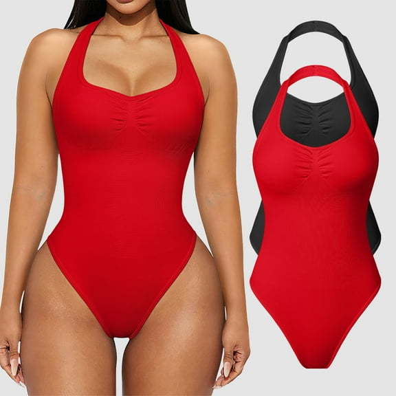 OQQ Women Bodysuits Sexy Ribbed Unique Square Neck Sleevess Stretch Tank Tops Bodysuits