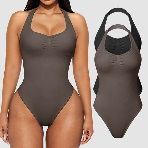 OQQ Women Bodysuits Sexy Ribbed Unique Square Neck Sleevess Stretch Tank Tops Bodysuits