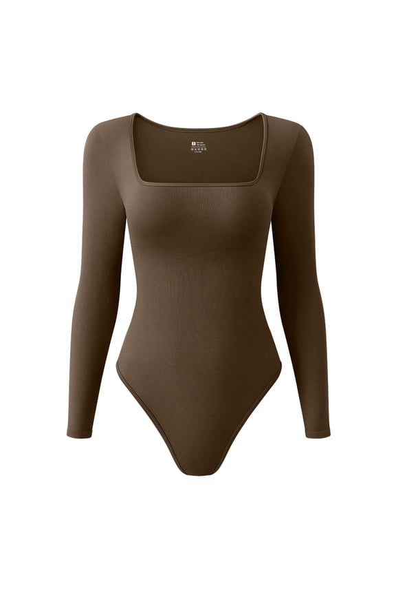 Women's 1 Piece Bodysuits Ribbed One Piece Square Neck Long Sleeve Bodysuits