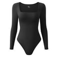 thumbnail image 1 of OQQ Women's 1 Piece Bodysuits Ribbed One Piece Square Neck Long Sleeve Bodysuits, 1 of 7