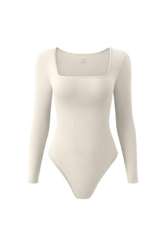 Women's 1 Piece Bodysuits Ribbed One Piece Square Neck Long Sleeve Bodysuits