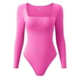thumbnail image 1 of OQQ Women's 1 Piece Bodysuits Ribbed One Piece Square Neck Long Sleeve Bodysuits, 1 of 7