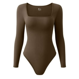 Womens Ribbed Knit Bodysuit Top V Neck Long Sleeve Stretch