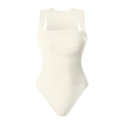 OQQ Women's Bodysuits Sexy Ribbed Strappy Square Neck Sleeveless Tummy Control Tank Tops Bodysuits