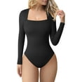 thumbnail image 1 of OQQ women's square ribbed long sleeve bodysuits, 1 of 7