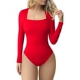 thumbnail image 1 of OQQ women's square ribbed long sleeve bodysuits, 1 of 7