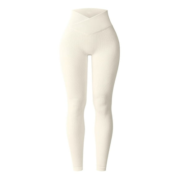 OQQ Women's 1 Piece Yoga Leggings Ribbed Seamless Workout High Waist Cross Over Athletic Exercise Leggings