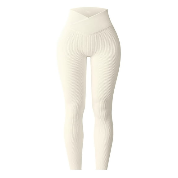 OQQ Women's 1 Piece Yoga Leggings Ribbed Seamless Workout High Waist Cross Over Athletic Exercise Leggings