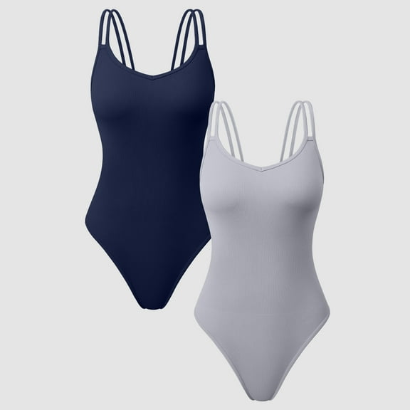 OQQ Women's 2 Piece Seamless Yoga Ribbed Bodysuits Strap Minimalist Basic Soft Fit Sleeveless Tops Bodysuits