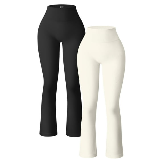 OQQ Women's 2 piece Yoga pants ribbed seamless sports high-waisted flare leggings.