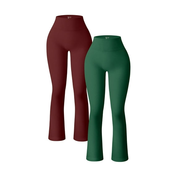 OQQ Women's 2 piece Yoga pants ribbed seamless sports high-waisted flare leggings.