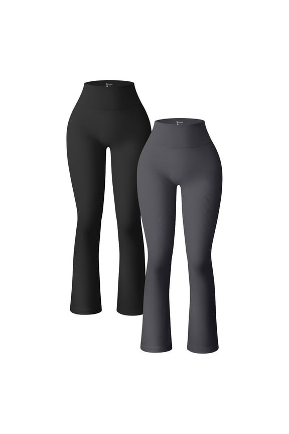 Women's 2 piece Yoga pants ribbed seamless sports high-waisted flare leggings.