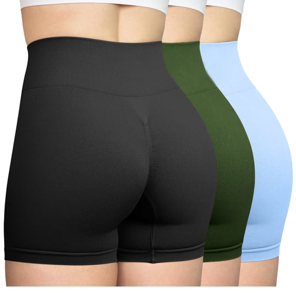 OQQ Women's 3 Piece Workout Seamless High Waist Butt Liftings Exercise Athletic Shorts