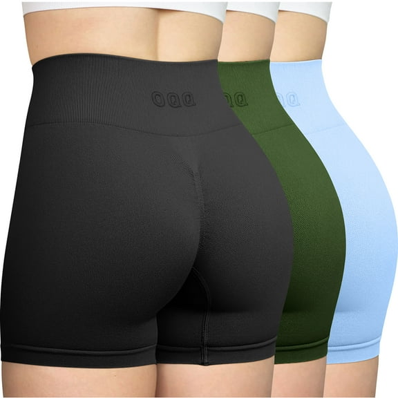 OQQ Women's 3 Piece Workout Seamless High Waist Butt Liftings Exercise Athletic Shorts