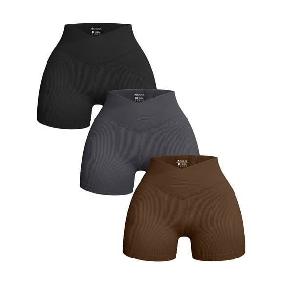 OQQ Women's 3 Piece Yoga Shorts Ribbed Seamless Workout High Waist Cross Over Athletic Leggings