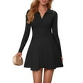 thumbnail image 1 of OQQ Womens Dress Casual Long Sleeve Elastic Simple A-Line Zipper Mini Dress, 1 of 6