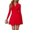 thumbnail image 1 of OQQ Womens Dress Casual Long Sleeve Elastic Simple A-Line Zipper Mini Dress, 1 of 3